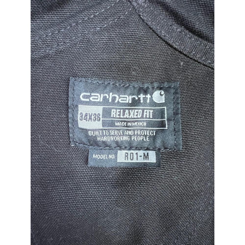 Carhartt Overalls Mens 34x36 Black Relaxed Fit Duck Canvas Bib Utility Workwear - Picture 9 of 16